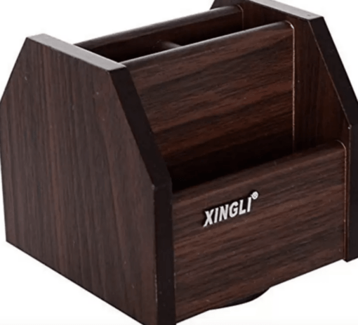 Wooden Multi-Purpose Pen Holder: Keep Your Desk Organized & Tidy compartments wooden rotation pencil stand Wooden Geometric Object - Image 2